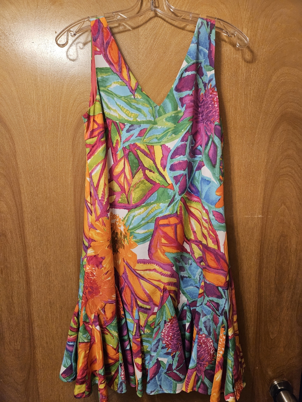 Lauren Ralph Lauren Tropical Floral V-Neck Sundress in Pink, Orange, Green, Blue